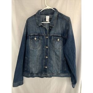 Maurices Jean Jacket Plus Size 2 Blue Faded Wash Denim Button Pockets NWT